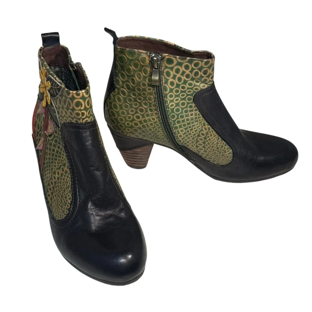 L'Artiste by Spring Step Dramatic Floral Ankle Boots Mixed‎ Leather EU 37 US 7